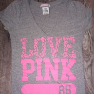 Love pink V-neck shirt